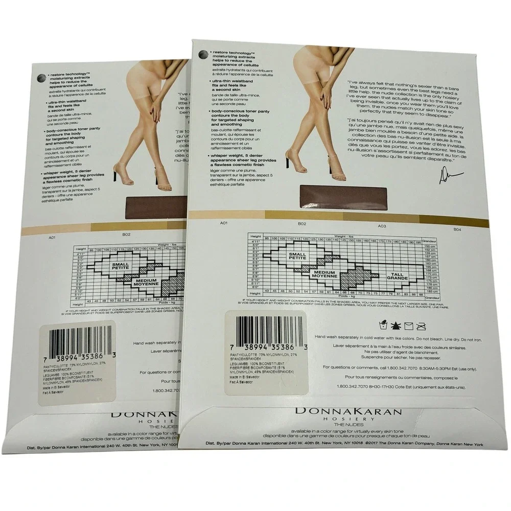 Donna Karan Lot of 2 Hosiery‎ The Nudes Whisper Weight Mini Toner Tall Tone 5